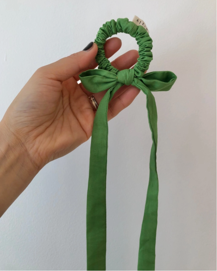 Cotton Poplin Bow Scrunchie - Grass