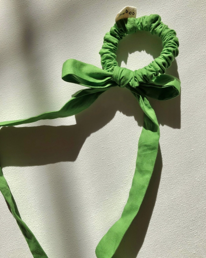 Cotton Poplin Bow Scrunchie - Grass