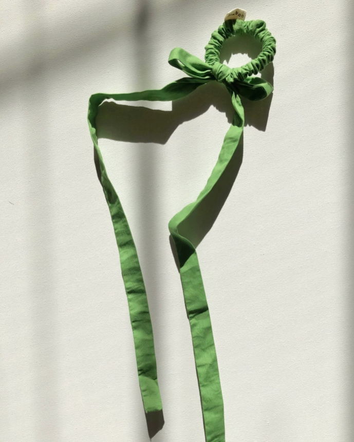 Cotton Poplin Bow Scrunchie - Grass