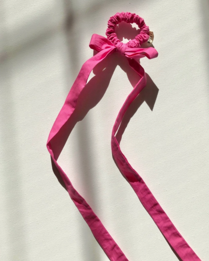 Cotton Poplin Bow Scrunchie - Rose