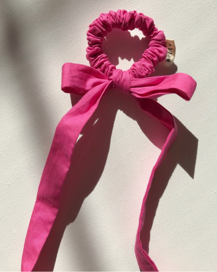 Cotton Poplin Bow Scrunchie - Rose