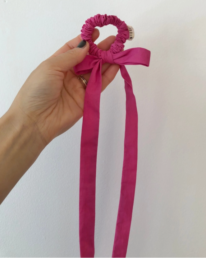 Cotton Poplin Bow Scrunchie - Rose