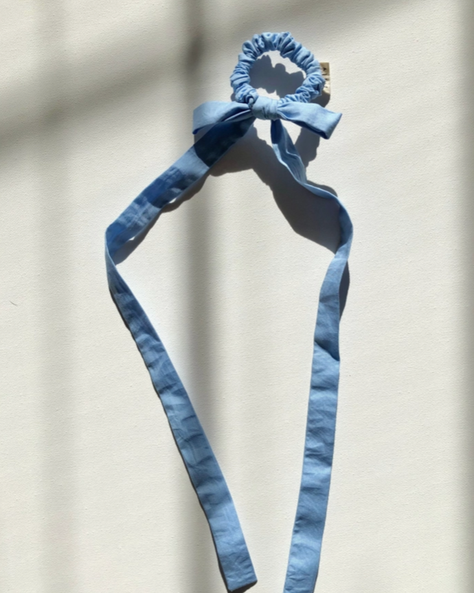 Cotton Poplin Bow Scrunchie - Sky