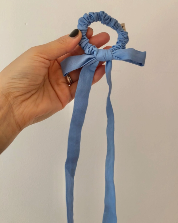 Cotton Poplin Bow Scrunchie - Sky