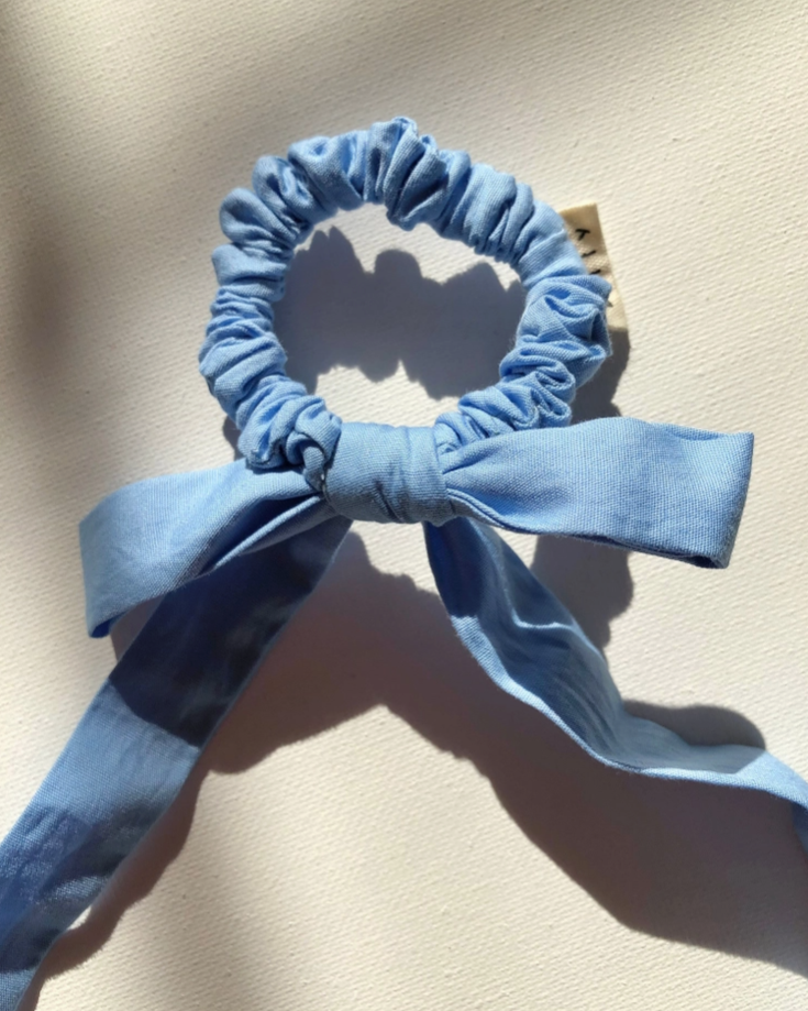 Cotton Poplin Bow Scrunchie - Sky