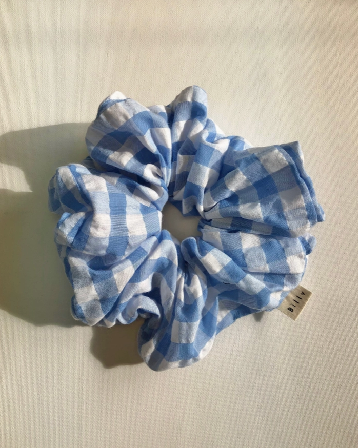 Gingham Scrunchies - Blue Sky