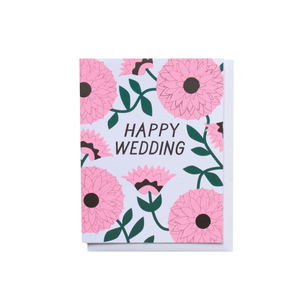 Pink Zinnia Wedding Card