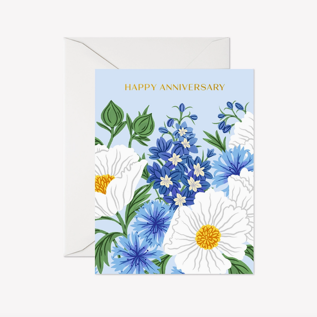 Blue & White Happy Anniversary Card