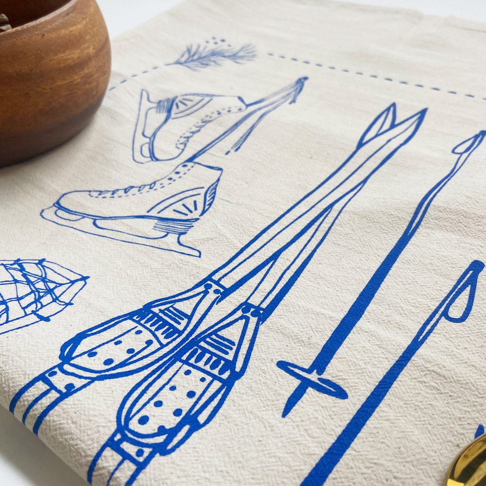 Snow Sports Winter Xmas Tea Towel - Blue