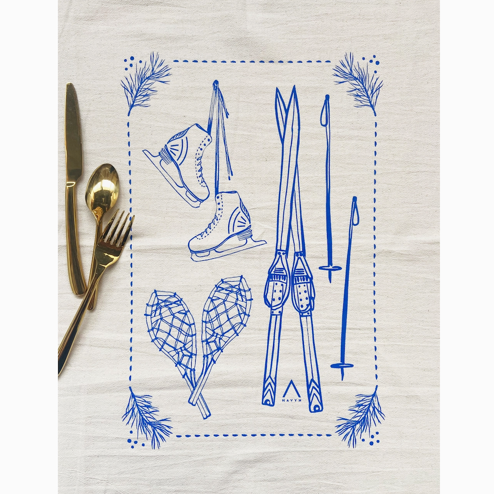 Snow Sports Winter Xmas Tea Towel - Blue