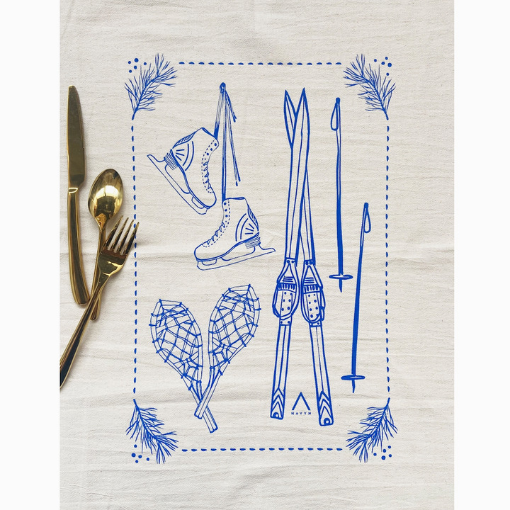 Snow Sports Winter Xmas Tea Towel - Blue