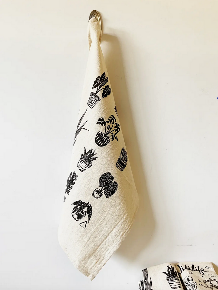 House Plants Tea Towel - Black