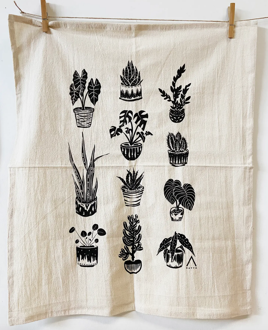 House Plants Tea Towel - Black