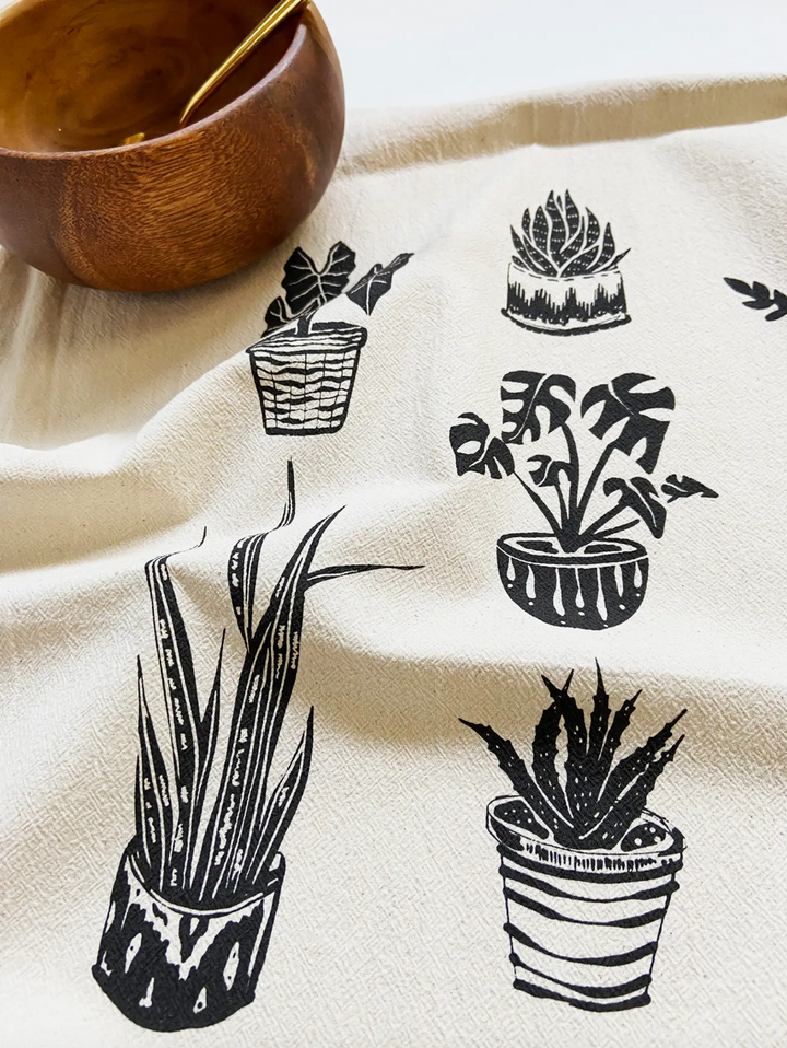 House Plants Tea Towel - Black