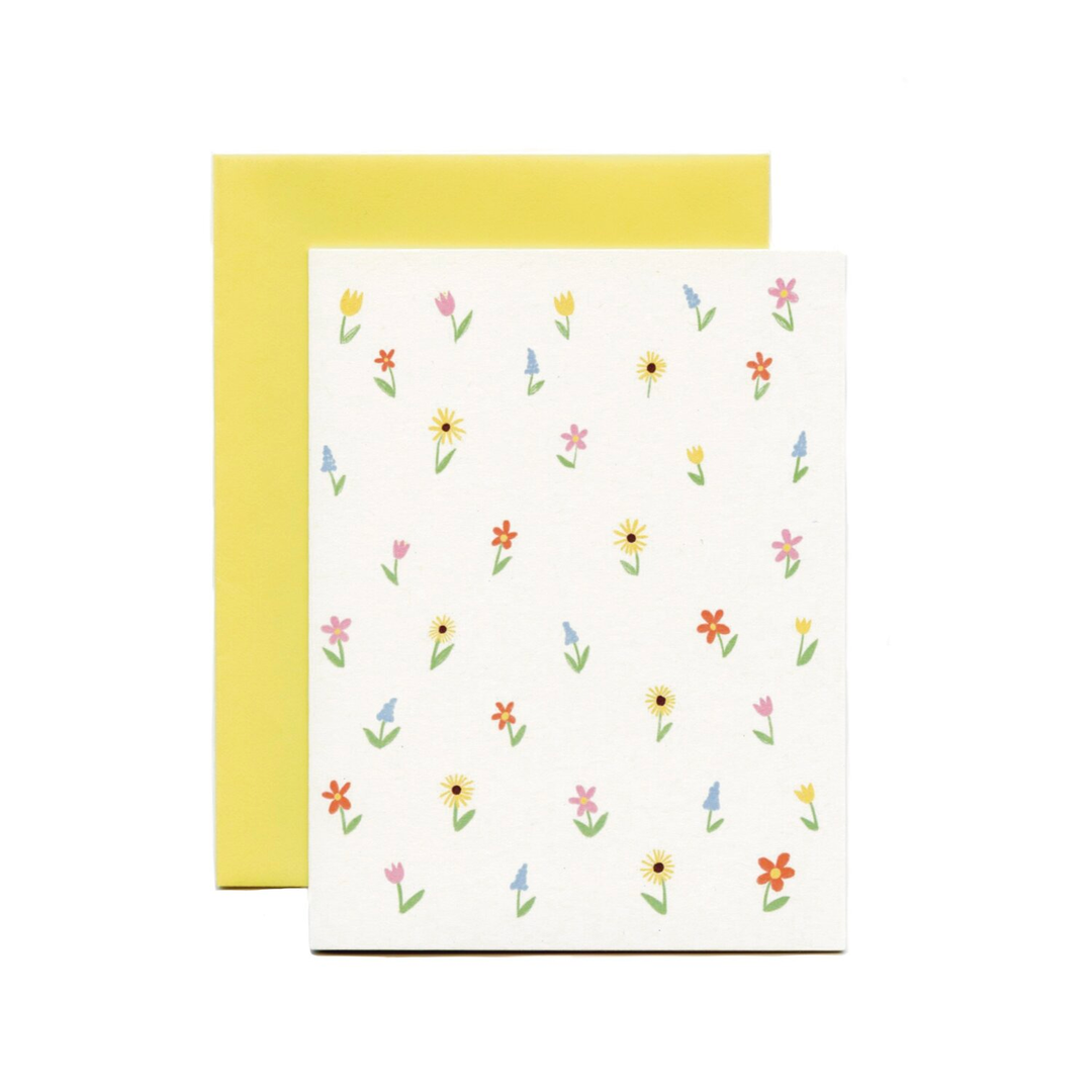 floral greeting card with yellow envelope