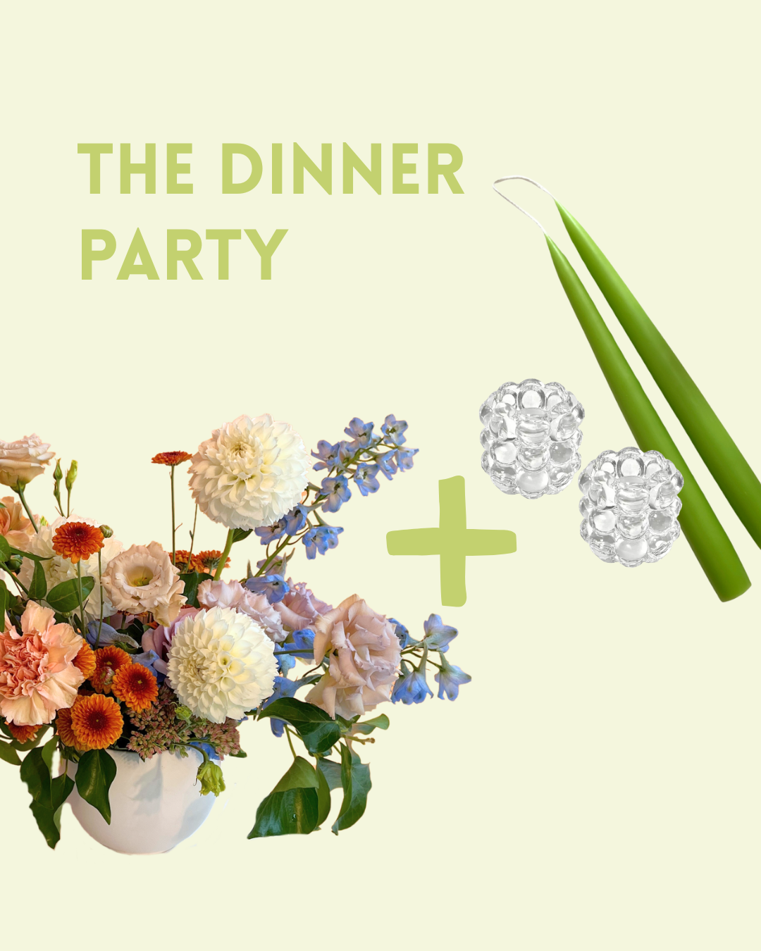 The Dinner Party | Floral Centrepiece + Taper Candles