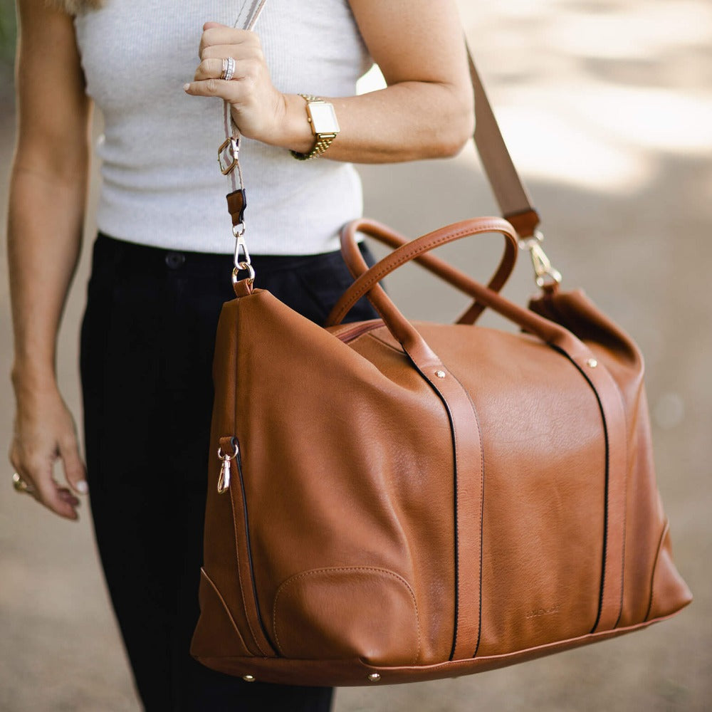 Alexis Stripe Weekender Travel Bag - Tan