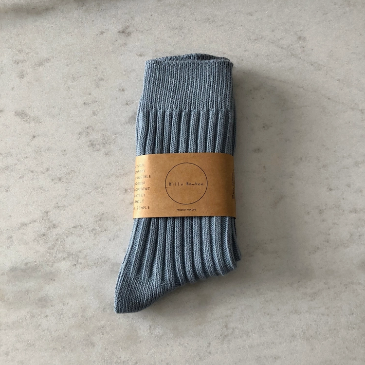 Ribbed Cotton High Socks - Sky Blue