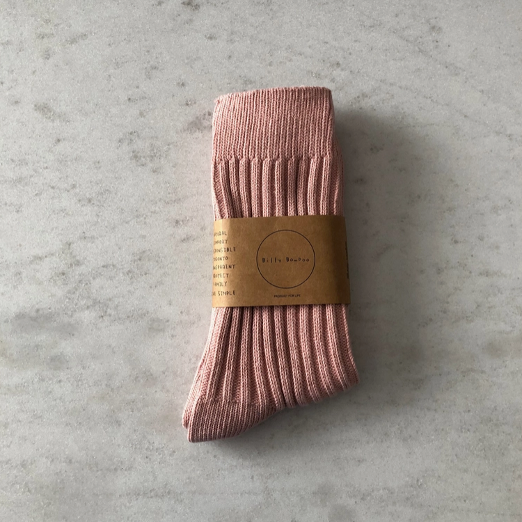 Ribbed Cotton High Socks - Pink