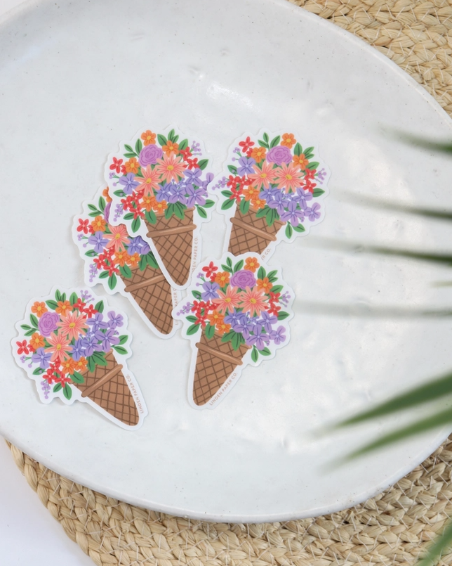 Floral Ice Cream | Clear Vinyl Sticker