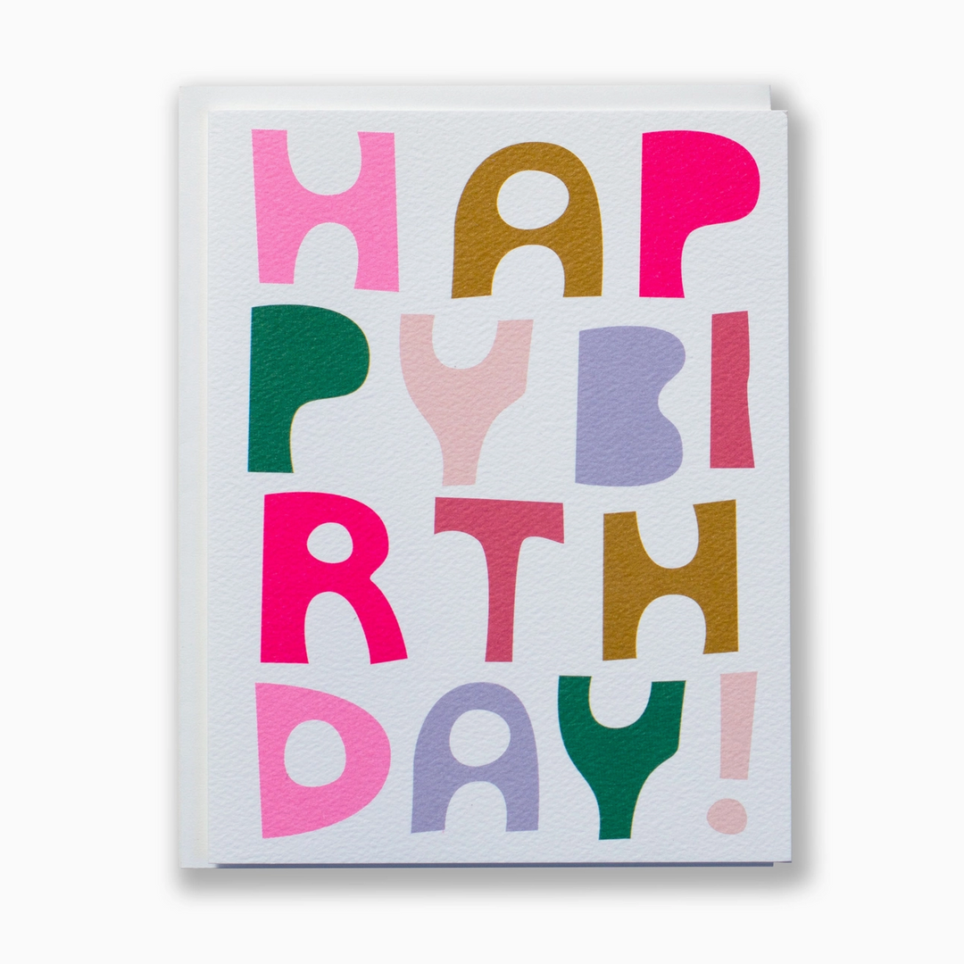 Block Letter Happy Birthday Card