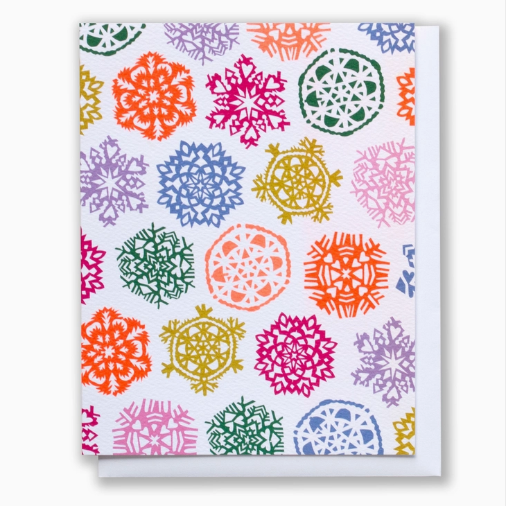 Neon Bright Snowflake Flurries Holiday Card