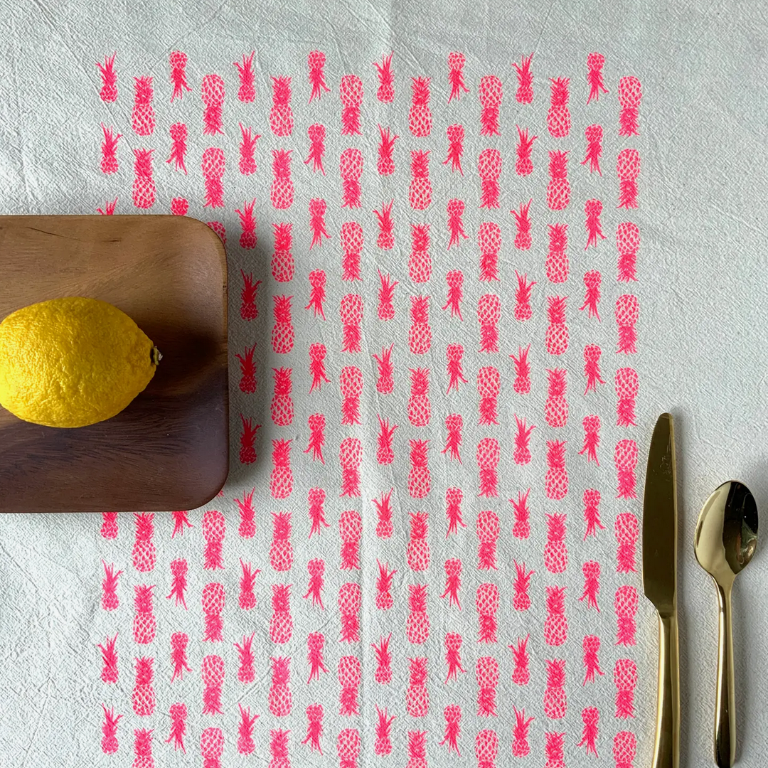 Small Pineapples Tea Towel - Hot Pink