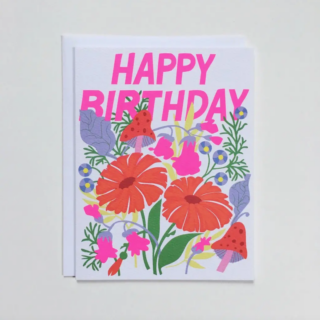 Happy Birthday Flowers and Mushrooms Card