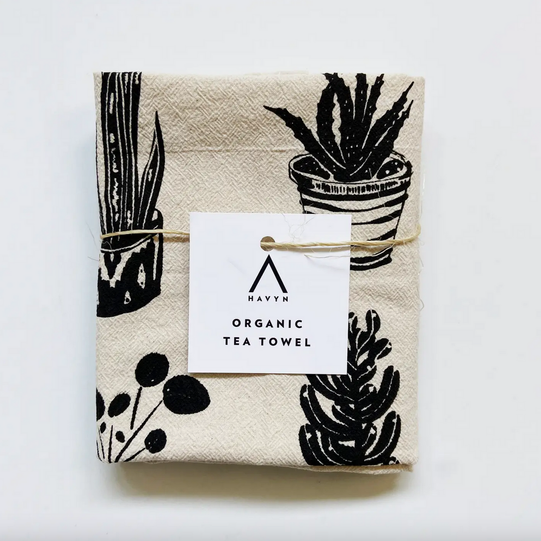 House Plants Tea Towel - Black